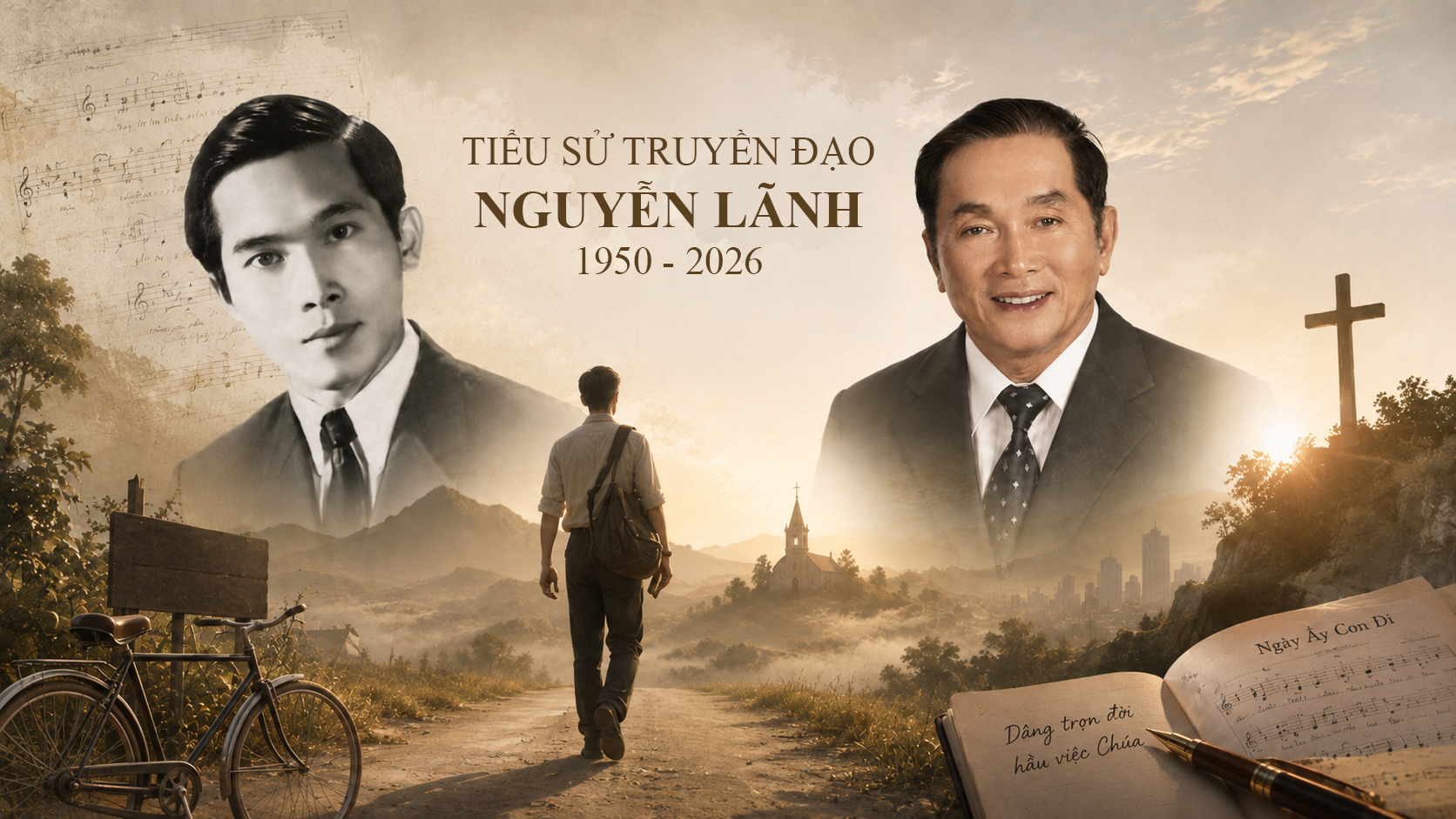 Ảnh bìa tiểu sử Truyền đạo Nguyễn Lãnh, 1950–2026, với chân dung lúc trẻ và lớn tuổi